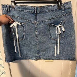 Denim Mini Skirt with White Bows